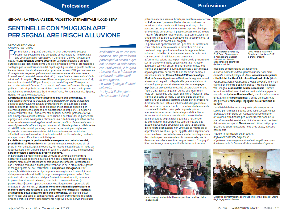 Article featured in periodical paper of the "Ordine degli Ingegneri di Genova"